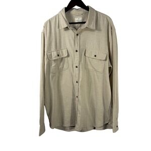 Mutual Weave Beige Button Up Shirt Men's XXL Long Sleeve Woven 100% Cotton